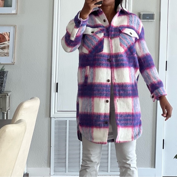 Blank NYC Revolve Purple Pink Plaid Oversized Prime Time Shirt Jacket Shacket - Picture 6 of 14